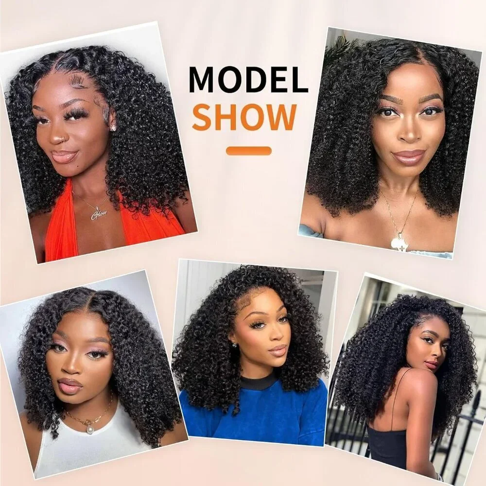 Kinky Curly Human Hair Clip Ins 14 Inch 8Pcs Natural Black No Shedding